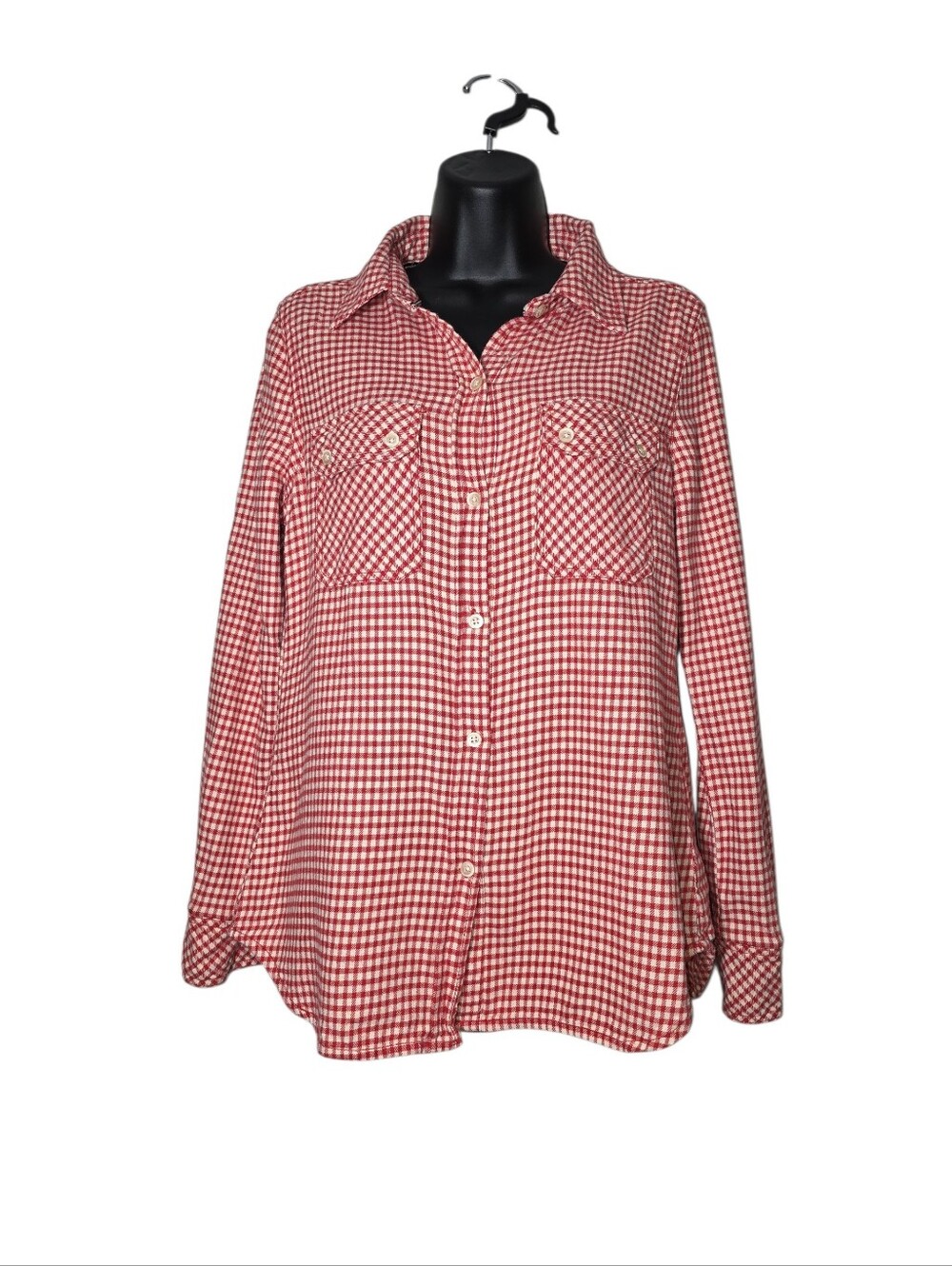 True Grit Women's Small Red White Gingham Flannel Button Down Shirt Pleated Back